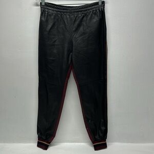 Prada Leather Jogger Pants Tapered Skinny Ankle Pant Colorblock Black Maroon 4